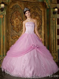 Handle Flowers Quinceanera Dresses with Boning Details in Light Pink