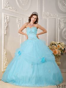Aqua Blue and Rolling Flowers Dress for Quinceanera in Cairns QLD