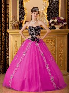 Black and Fuchsia Sweetheart Beading Quince Dress in Caloundra QLD