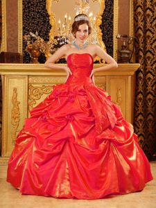 Pick Ups and Flowers for Sweetheart Ball Gown Dresses 15 in Orange Red