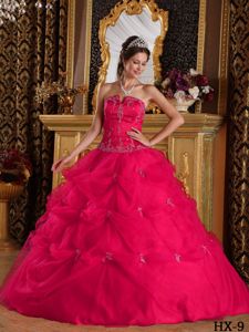 Hot Pink Sweet Sixteen Quinceanera Dresses Decorated Pick-ups with Slot