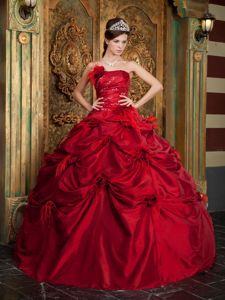Red Ruched and Handle Flowers Quinceanera Gown Dresses in Broken Hill