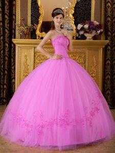 Pink Sweetheart Appliques Quinceanera Gown Dresses with Corset