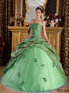 Green Beading and Handle Flower Quince Dress with Layers Ruffles