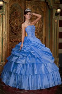 Aqua Blue Beading Appliques and Handle Flower Sweet 16 Dresses