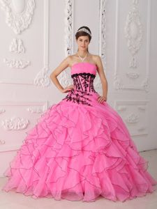 VIC Ball Gown Appliques and Ruffles Quinceanera Dresses in Hot Pink