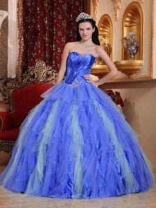 Royal Blue Sweetheart Tulle and Ruffles Beading Dresses for Quinceanera