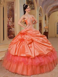 Whyalla SA One Shoulder Quince Dress in Orange Red with Ruffles
