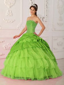 Burnie Spring Green Beading Quinceanera Dress with Layers Ruffles