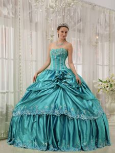 Teal Beading and Applique Dresses for Quinceanera with Boning Details