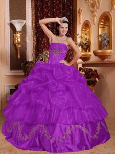 Purple Ball Gown Beading Ruffles Quinceanera Dress to Floor-length