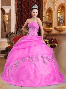 Layered Hot Pink New Quinceanera Gown with Appliques in Peebles
