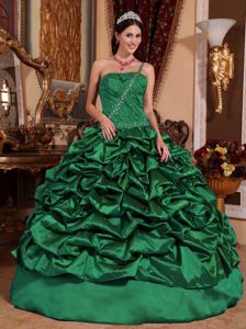 Taffeta One Shoulder Dark Green Pick-ups Quinceanera Dress 2014