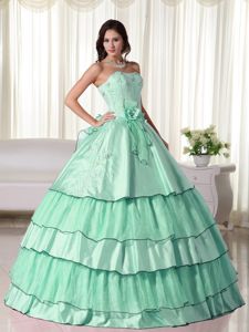 Beading Hand Made Flower Quinceanera Gown Dresses in Apple Green