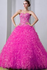 Hot Pink Beading A-Line Ruffled Quinceanera Gowns in West Linton