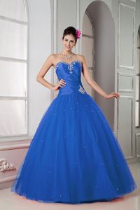 Tulle Blue Ball Gown Hot Sweetheart Dress For Quinceanera Beaded