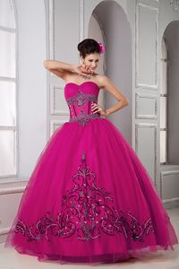 Fuchsia Beading Sweetheart Tulle Quinceanera Dress in Coldstream