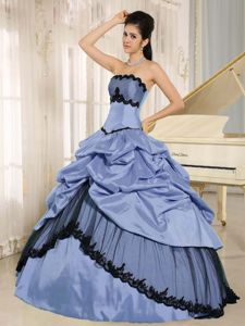 Cheap Appliques Blue and Black Pick-ups Quinceanera Gown Dresses