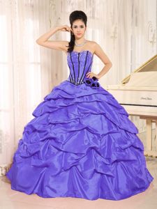 Hand Made Flowers Beaded Purple Quinceanera Dress With Pick-ups