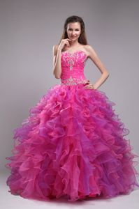 Appliques Fuchsia Sweetheart Organza Sweet 15 Dresses for Cheap
