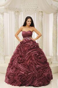 Sweetheart Rust Red Hand Made Flowers Quinceanera Dresses Beaded