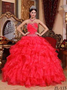 Organza Red Sweetheart Beaded Dresses For Quinceanera in Remseck