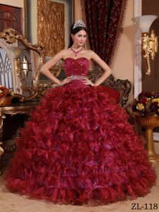 Organza Wine Red Sweetheart Quinceanera Gown Beaded in Mannheim