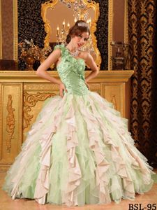 Multi-Color One Shoulder Ruffles Quinceanera Dress with Beadings