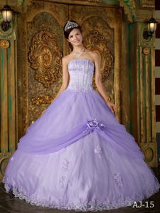 Strapless Lilac Tulle Appliques Dress For Quinceanera in Giessen