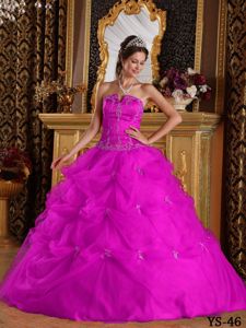 Fuchsia Tulle Ball Gown Quinceanera Dress with Pick-ups for 2014