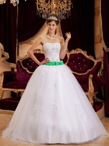 Satin White Appliques Sashed Quinceanera Gown Dresses in Eching