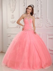Tulle Sweetheart Hot Watermelon Quinceanera Dress with Appliques