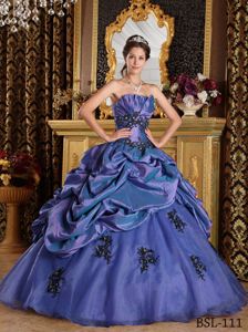 Appliques Purple Organza Princess Quinceanera Gown with Pick-ups