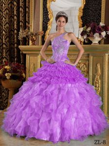 One Shoulder Purple Dress For Quinceanera with Beadings for 2013