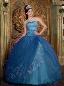 Teal Tulle Sweetheart Star Appliques Sweet 15 Dresses in Bamberg