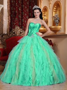 Apple Green Tulle Quinceanera Dresses in Allgood with Beadings