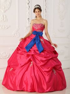 Beading and Sash Sweet 15 Dresses in Fultondale with Coral Red Strapless
