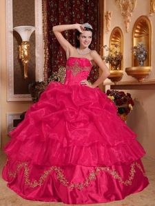 Red Strapless Organza Beading and Appliques Quinceanera Dress in Fayette