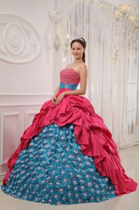 Red and Blue Strapless Beading and Pick-ups Sweet 15 Dresses in Enterprise