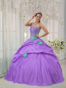 Lavender Strapless Beading and Hand Flowers Quinceanera Gowns in Eclectic