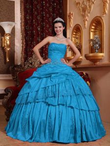 Teal Sweetheart Taffeta Quinceaneras Dress Beading and Appliques Accent
