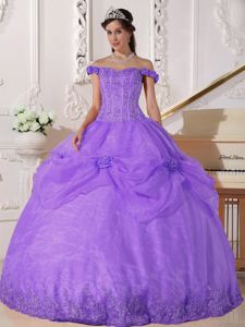 Off The Shoulder Appliques and Flowers for Quinceanera Gown in Purple