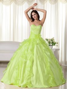 Sweetheart Embroidery for Quinceanera Gown Dresses in Yellow Green