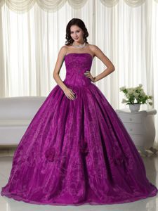 Fuchsia Strapless Organza Beading Accent Quince Dresses in Aliceville