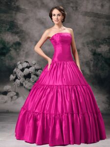Elegant Strapless Taffeta Ruched Hot Pink Dress For Quince in Akron