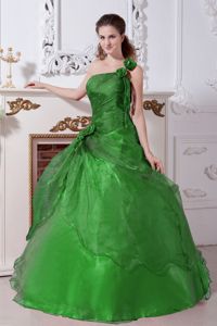 Beading Green A-line Sweet Sixteen Dresses with One Shoulder Design