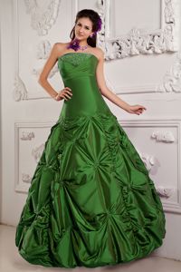 Green Strapless Quinceanera Gown Dresses with Beading and Embroidery