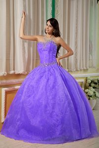 Sweetheart Purple Organza Beading Accent Quinceanera Gown in Flat Rock