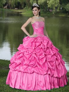 Clearance Hot Pink with Beading Decorate Dress for Quince in Equality