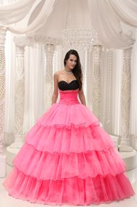 Beads and Layers for Sweet Sixteen Quinceanera Dresses in Watermelon